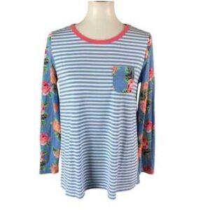 Matilda Jane Top baseball top size S Floral & Stripe print combo